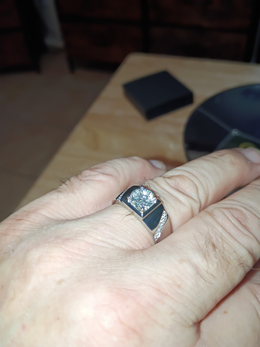 Men's sterling Silver Ring with  moissanite Center Stone size 10